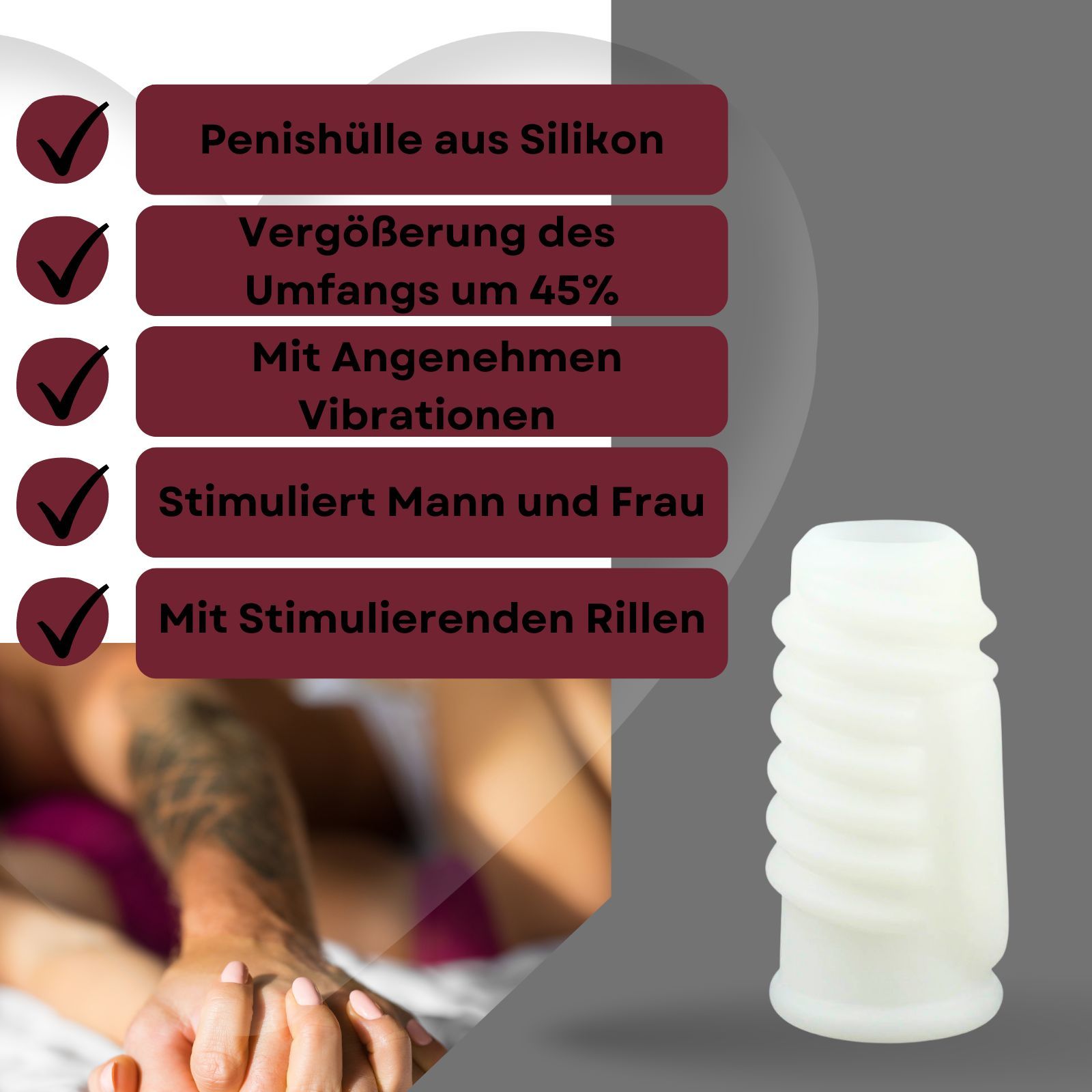 Lovelyness - Penishülle mit Vibration Weiß mit Rillen