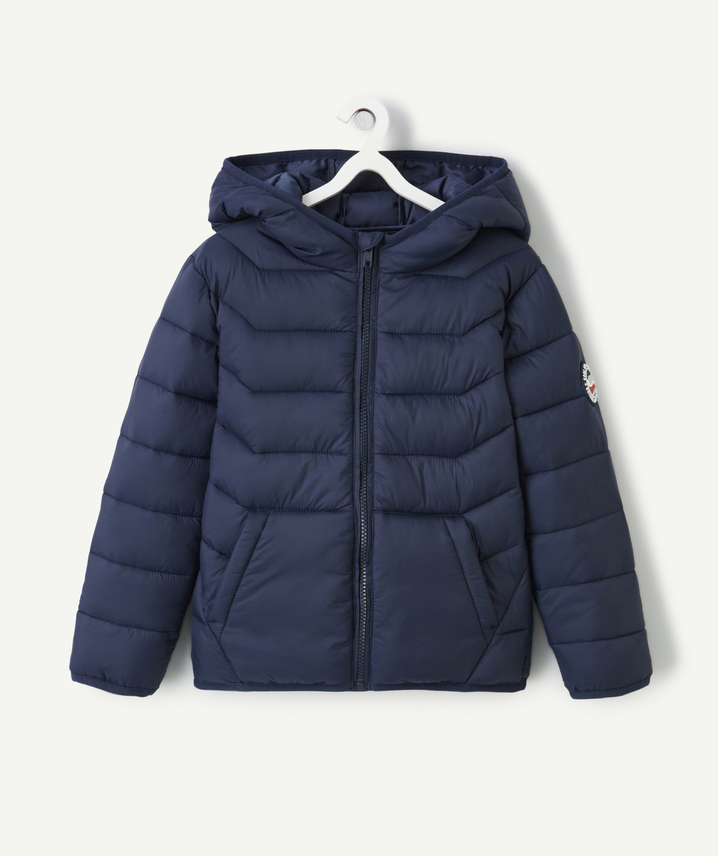 DOUDOUNE À CAPUCHE GARÇON EN FIBRES RECYCLÉES BLEU MARINE