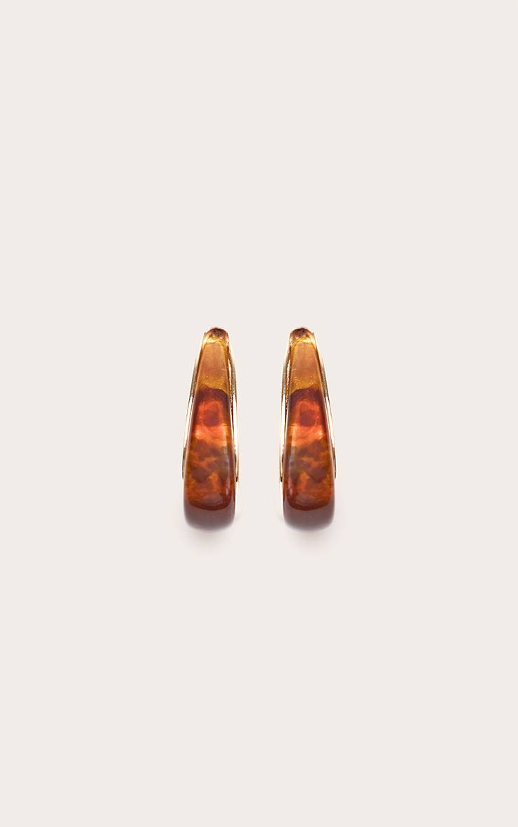 Doré Boucles D'oreilles Créoles Allongées En Résine Fumée À Dos Lisse