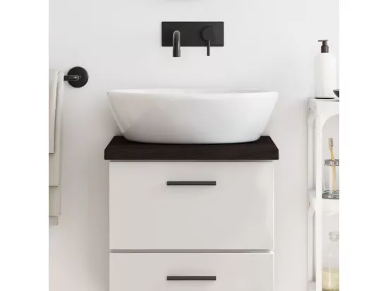 Comptoir de salle de bain marron foncé bois massif traité