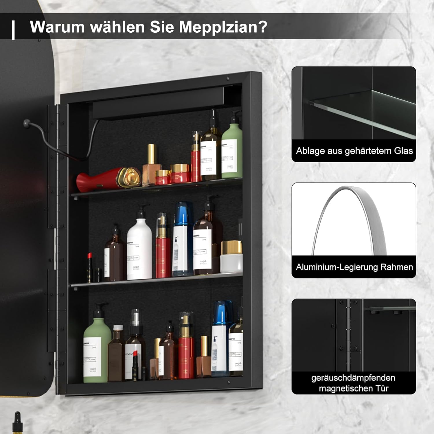 Arched Medicine Cabinet with Lights, Arch LED Cabinet with Mirror,Metal Framed Mirror Cabinet for Bathroom, Lighted Arched Medicine Cabinet Defogger, Oil Rubbed Nickel,20''x31''