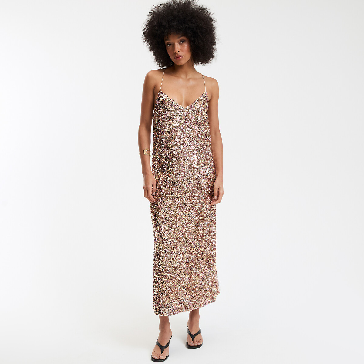 COLEÇÕES LA REDOUTE<br>Vestido longo com alças delicadas e lantejoulas