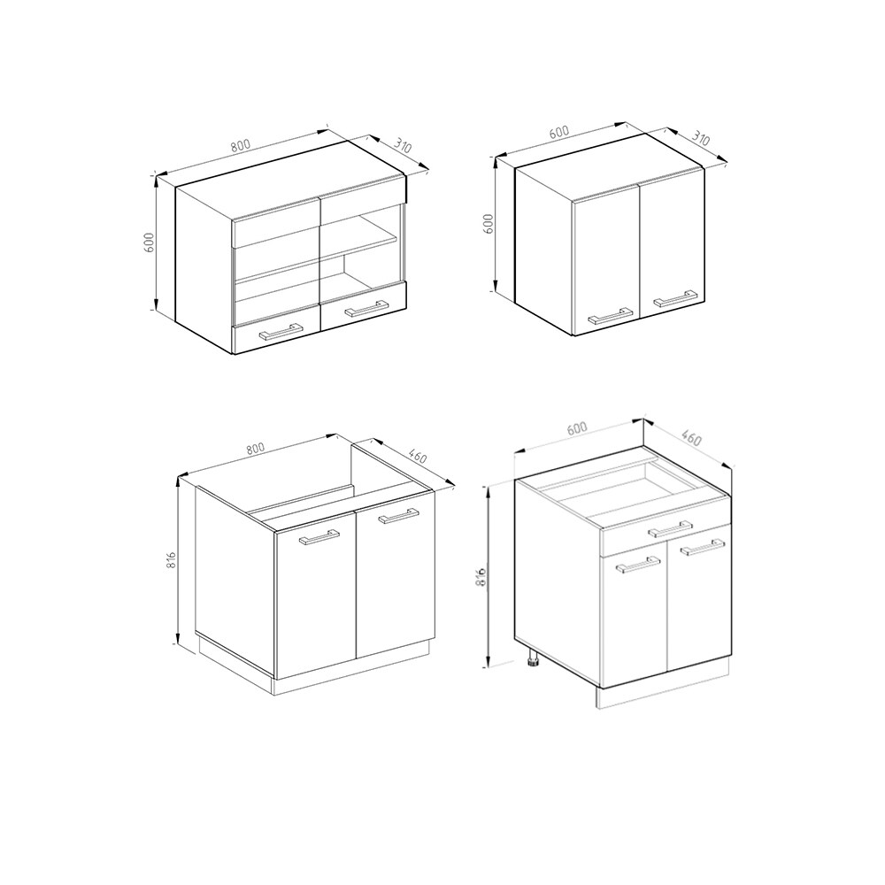 VICCO Küchenzeile SINGLE Einbauküche 140 cm Küche Anthrazit Hochglanz R-LINE