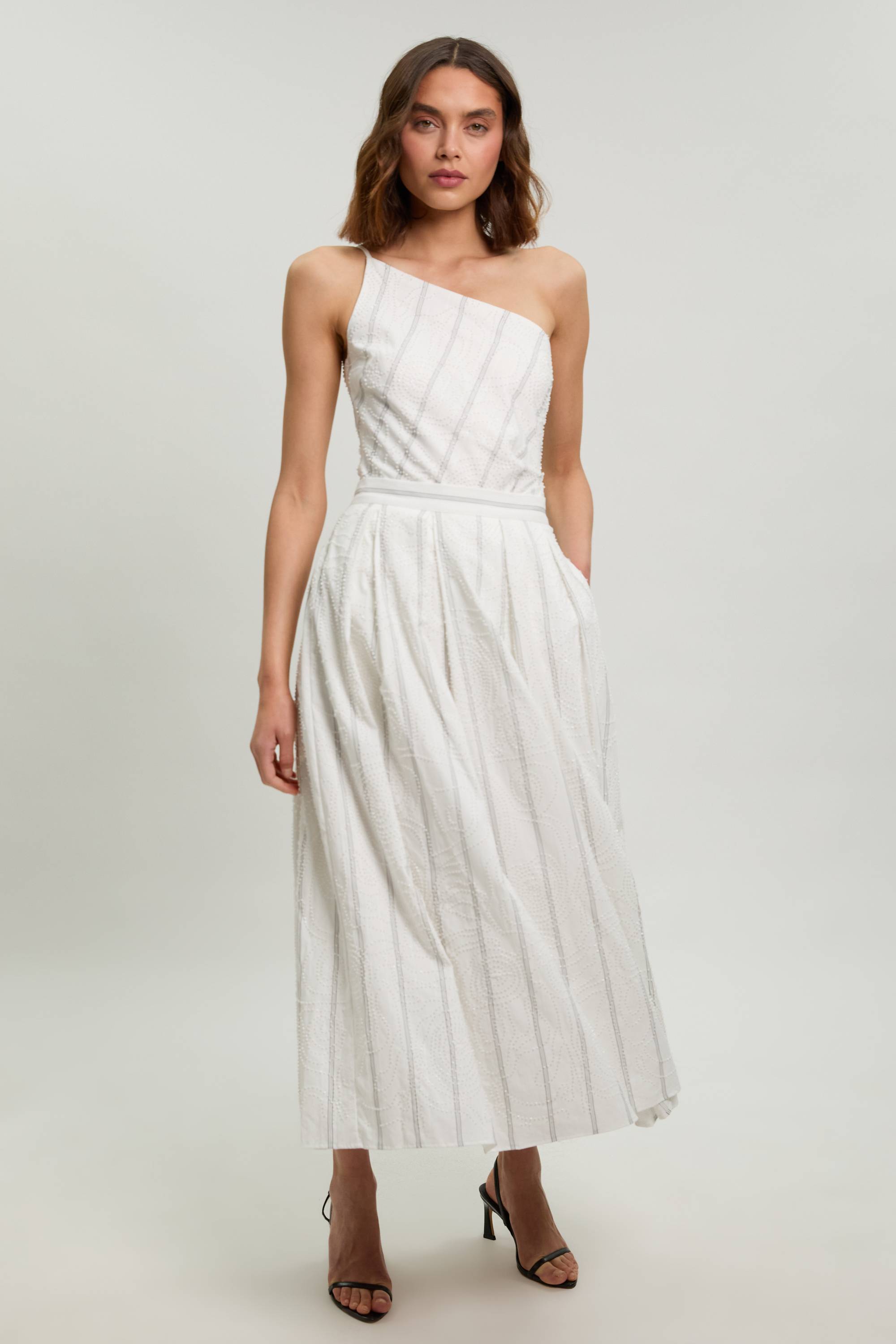 KarenMillen Jupe Midi Ample À Rayures Fines Perlées