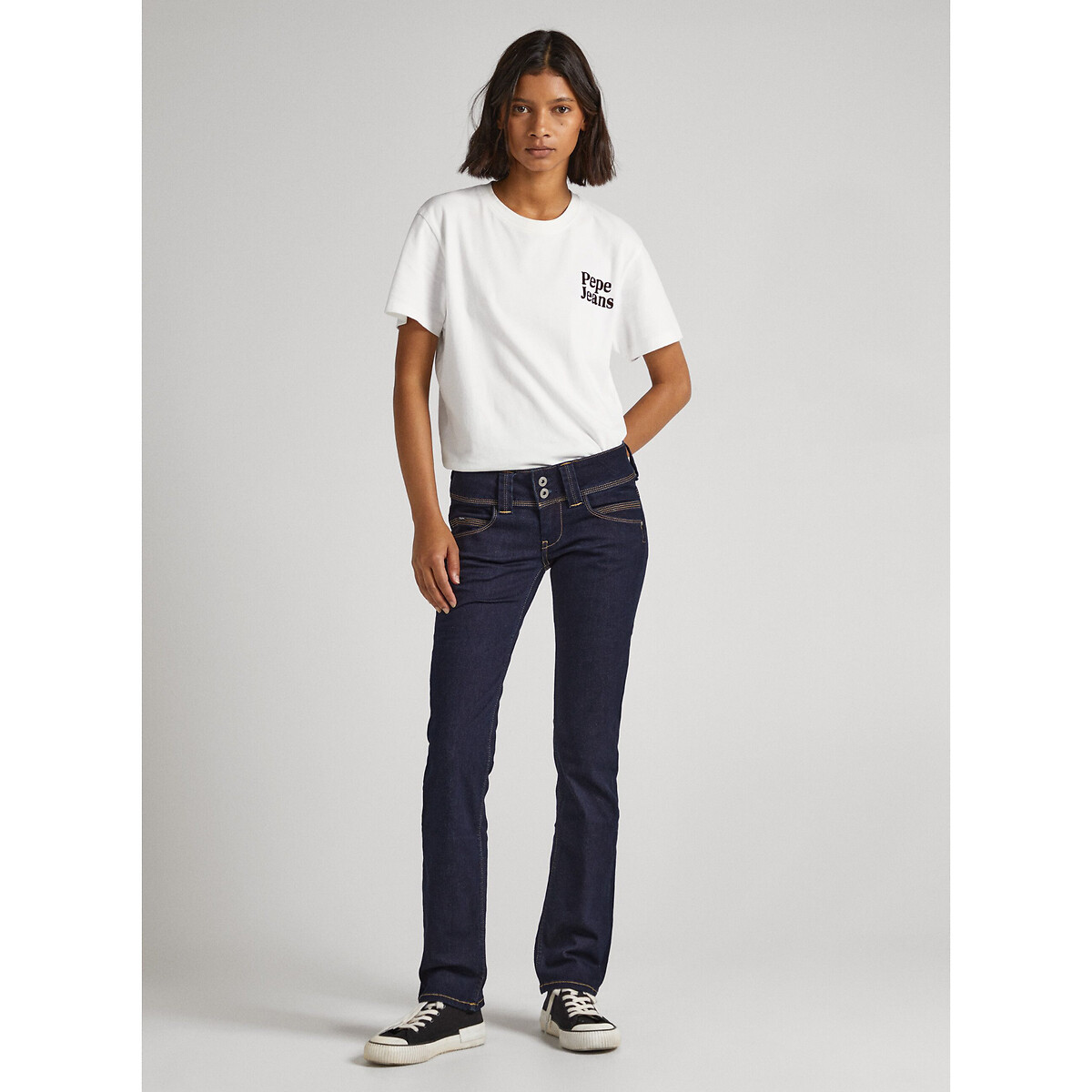 PEPE JEANS<br>VENUS calça jeans de cintura baixa com fechamento duplo por botões
