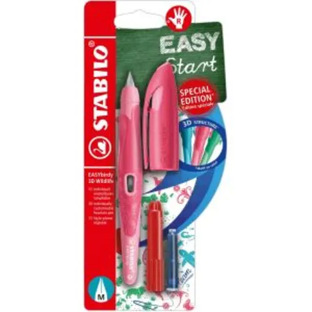Schulfüller ergonomisch für Rechtshänder mit Standard-Feder M - STABILO EASYbirdy 3D Wildlife Special Edition in rosa - inklusive Patrone und Einstellwerkzeug