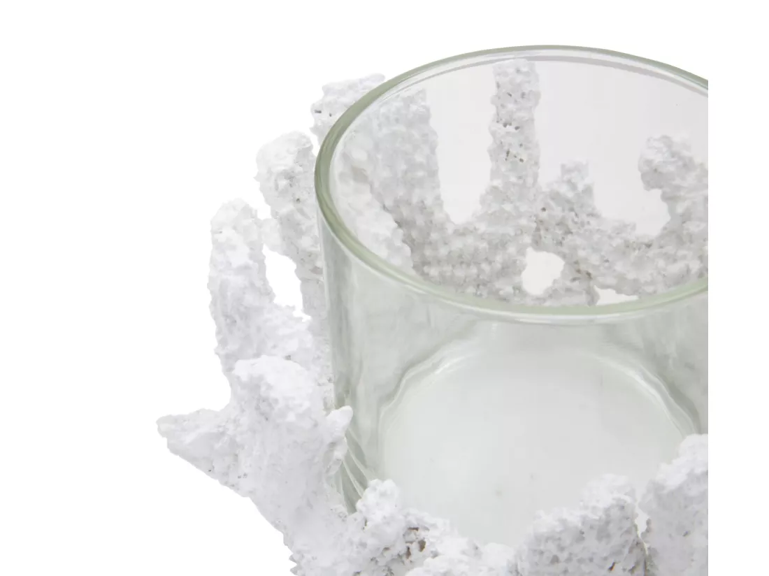 Bougeoir en résine blanche avec coupelle en verre Ø 12,5x9 cm