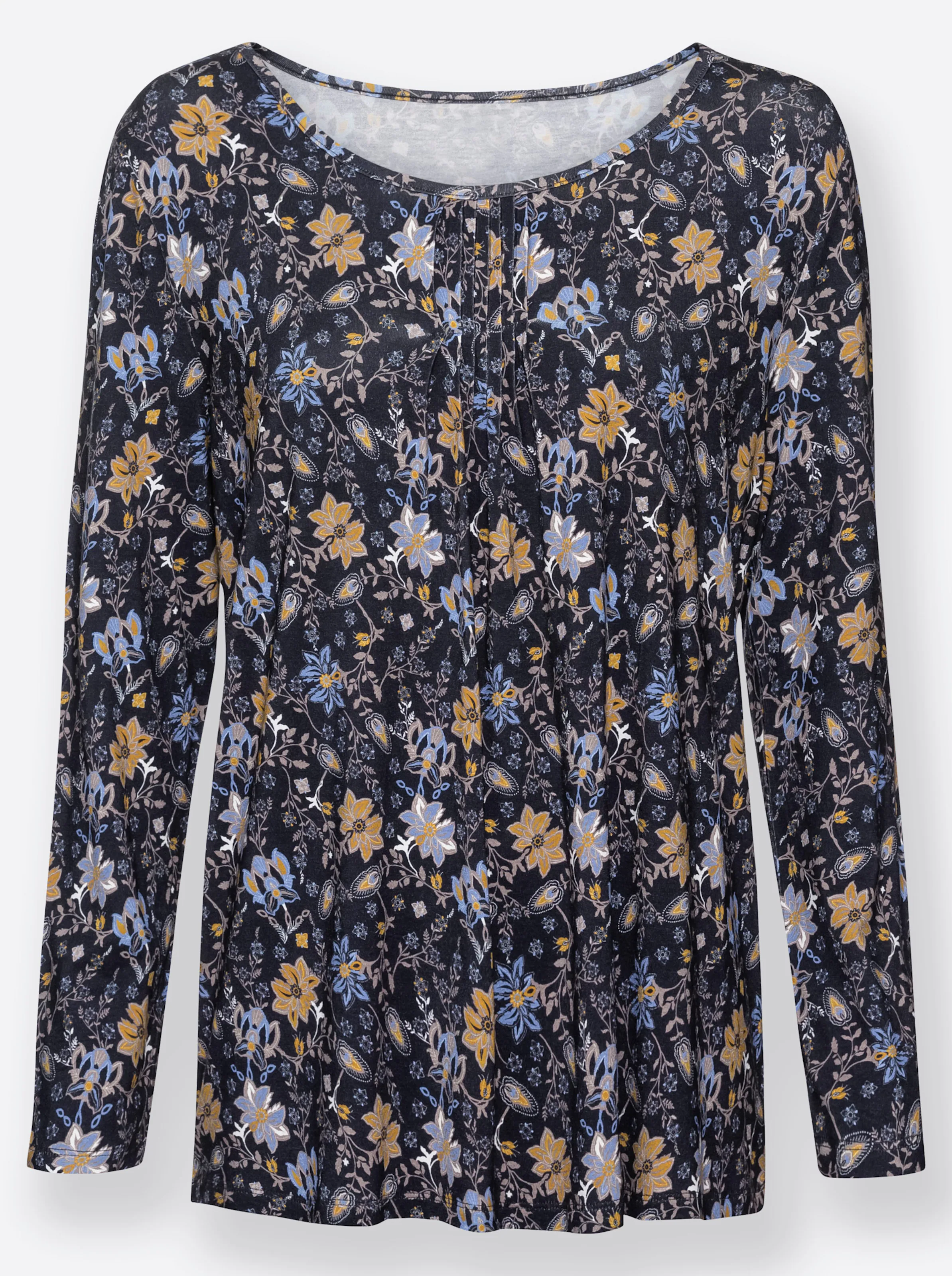Print-Shirt in marine-ocker-bedruckt