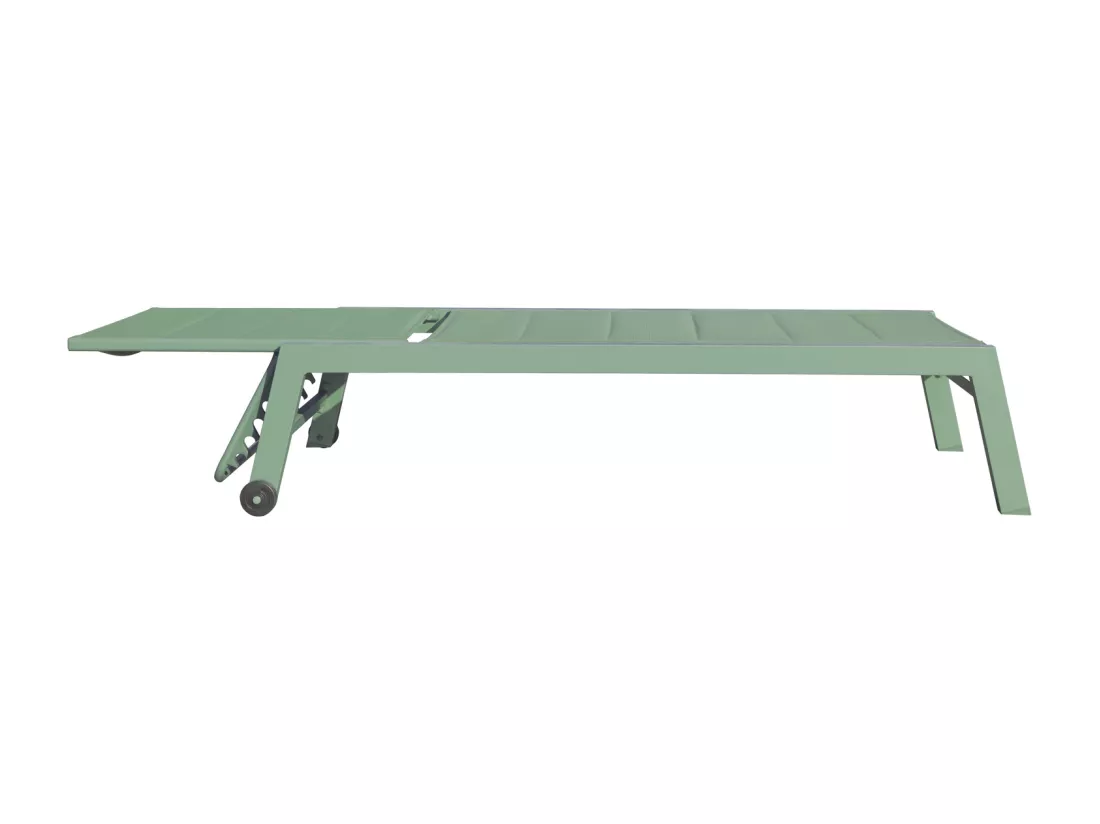 Lot de 2 bains de soleil BARBADOS en textilène vert sauge - aluminium vert sauge - HAPPY GARDEN