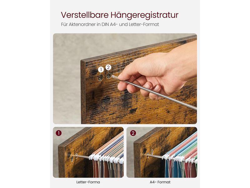 Songmics Aktenschrank mit Rollen 80 x 40 x 66 cm Mobiler Vintage Büroregal