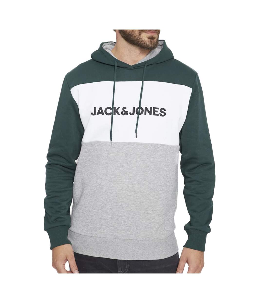 Sweat à capuche Gris/Vert Homme Jack and Jones Blocking
