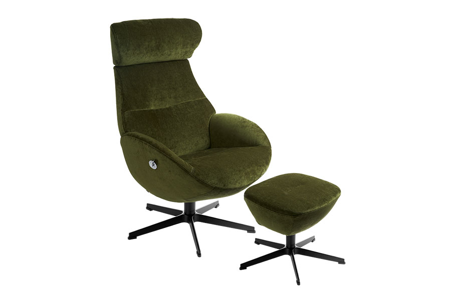 Globe lenestol Tekstil Eros 28 forrest og sort aluminium understell med svingretur.