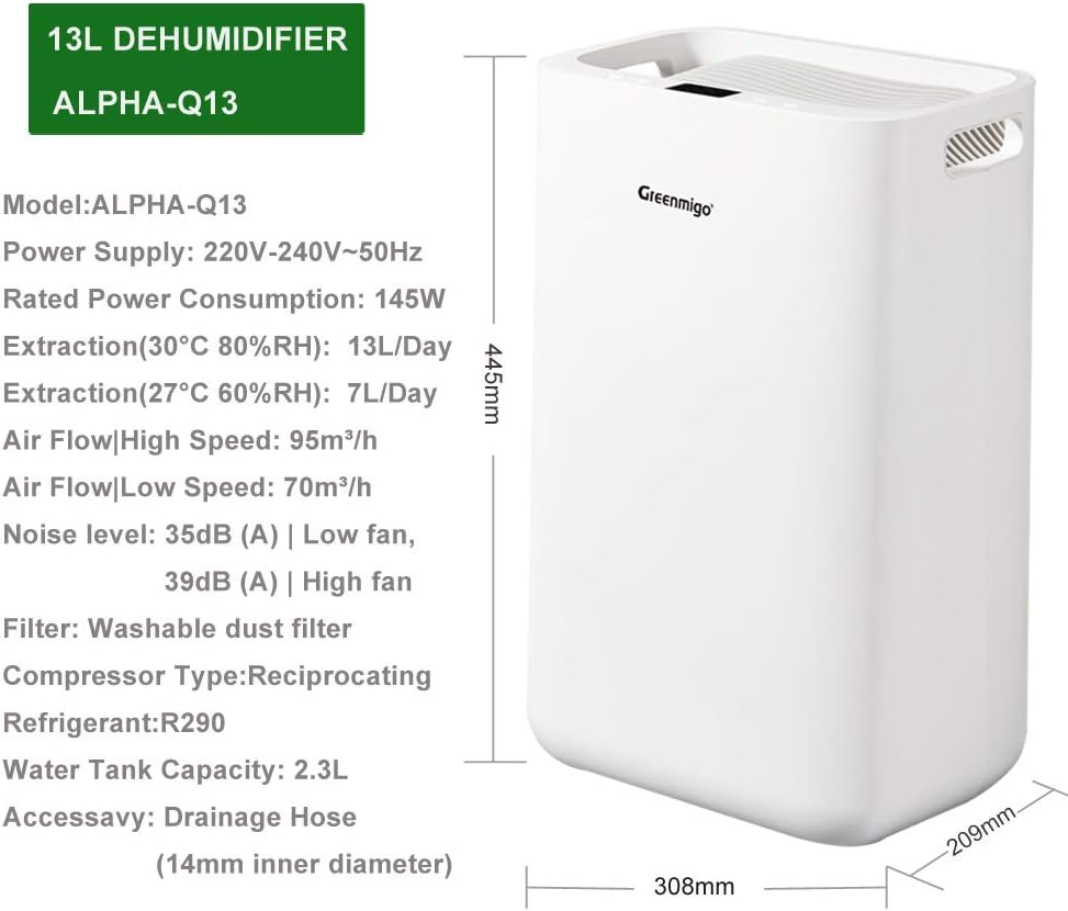 Luftentfeuchter 13L/24h Elektrischer Entfeuchter Entfeuchtungsleistung Raumgröße max.50m²,Raumentfeuchter Leise Luftreiniger für Schrank,Wohnung,Keller etc.-Gegen Feuchtigkeit,Schimmel