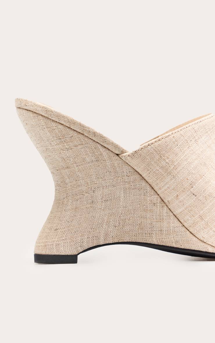 Naturel Mules À Empeigne Haute En Faux Lin Avec Semelles Compensées Galbées