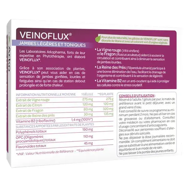 Arkopharma Veinoflux Jambes Légères Circulation Vigne Rouge 60 gélules