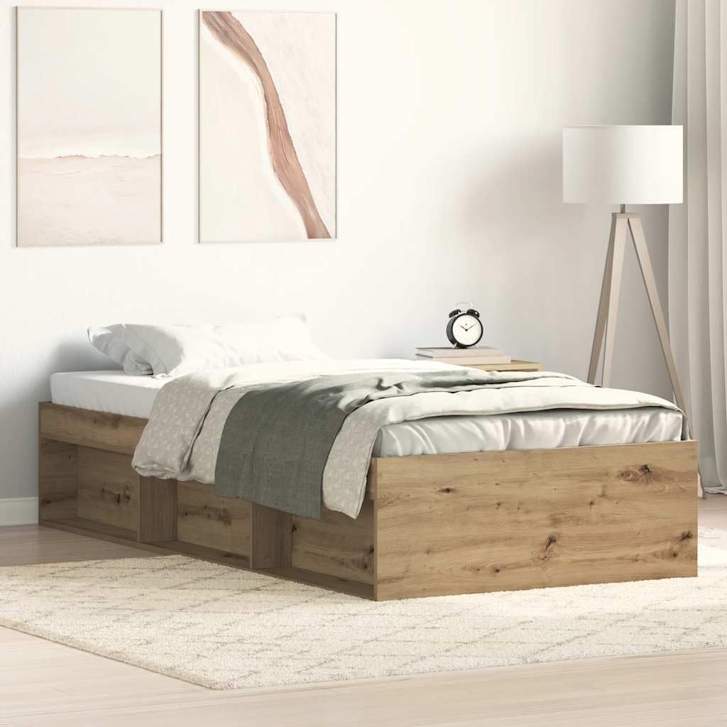 vidaXL Bettgestell ohne Matratze Artisan-Eiche 90x190cm Holzwerkstoff, Bettrahmen, Bett, Einzelbett, Schlafzimmermöbel, Lattenrost, Schlafzimmerbett