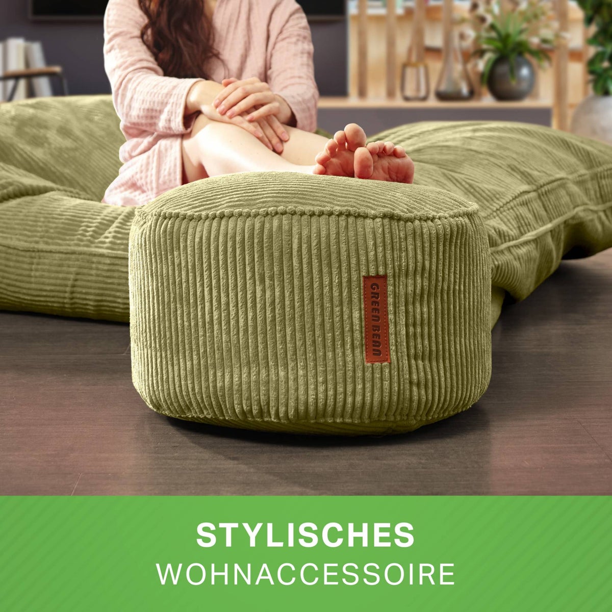 Groene bonen poef kussen 45x25cm met EPS kralen vulling & corduroy stof vloerkussen ligstoel kussen zitkussen poef fauteuil kinderen volwassenen stoffen kruk opbergruimte groen