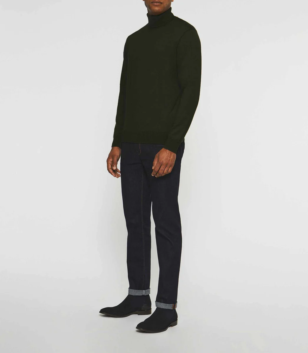 Pull col roulé en laine kaki BRUNO