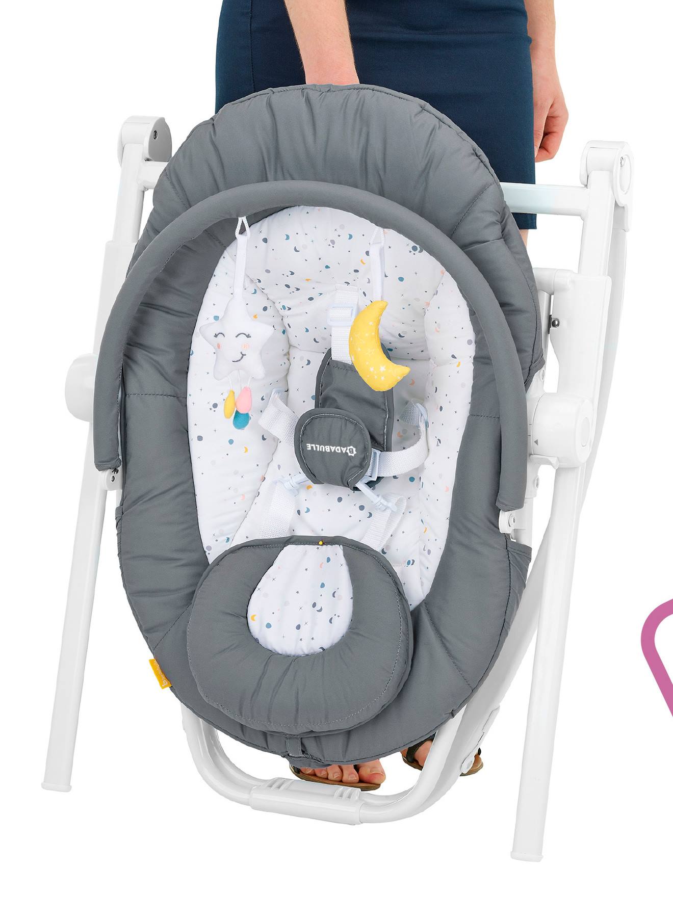 Rede de descanso BADABULLE Compact'Up High, cinza claro com estampa.