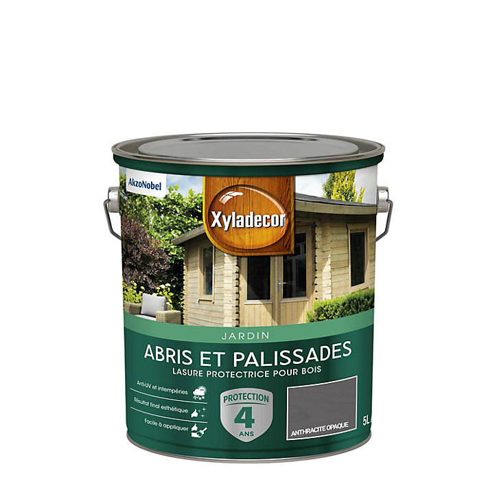 Lasure extérieure de protection pour abris et palissades en bois Xyladecor mat 5L anthracite