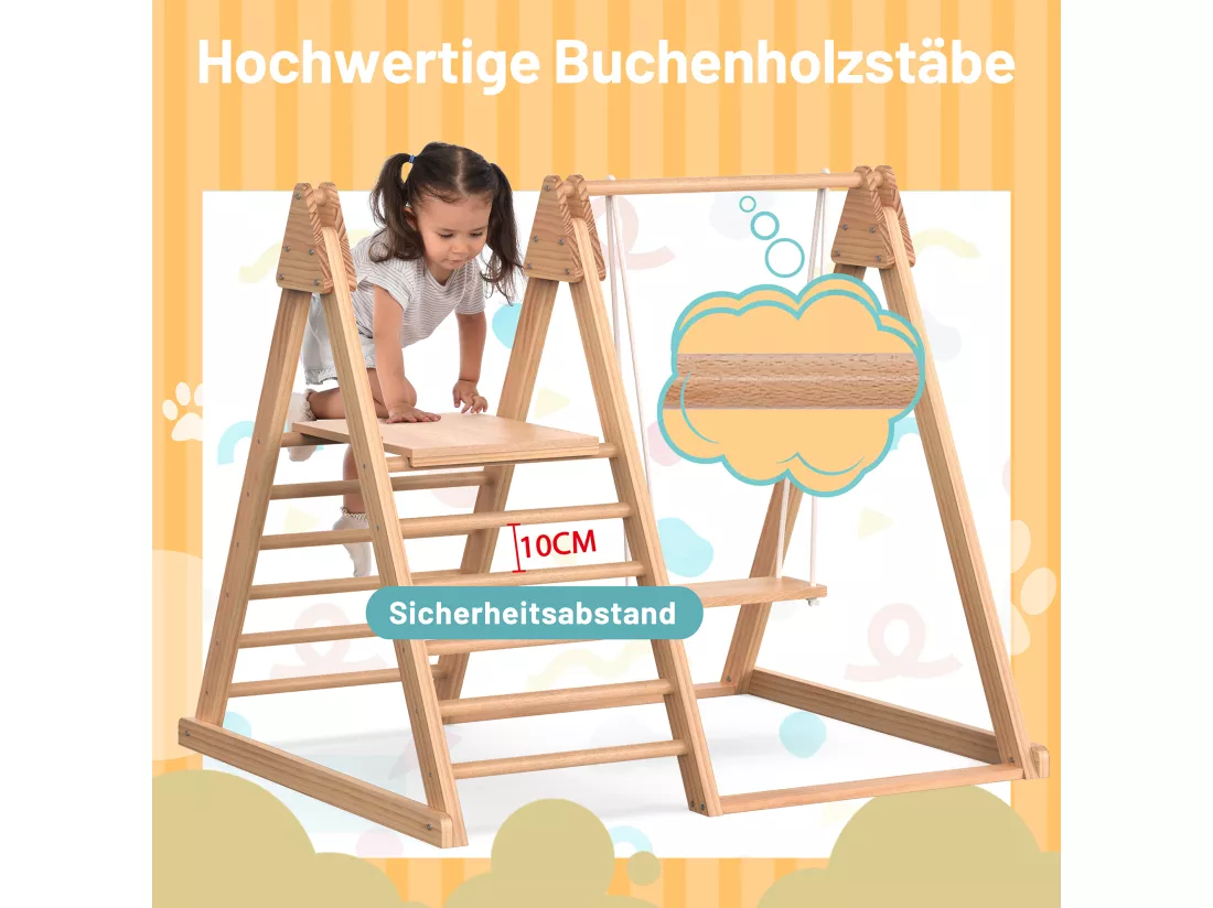 Toboggan et balançoire pour enfants, jouets en bois pour enfants. Fabriqué en pin massif, contreplaqué. Jouet pour enfants 3 en 1 avec structure d'escalade, balançoire, toboggan, jouet combiné pour l'intérieur