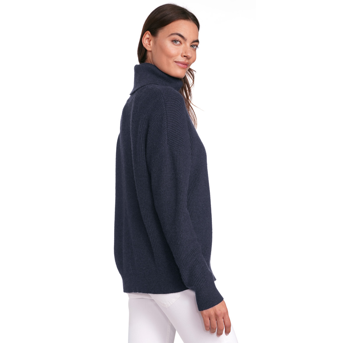 Gina Damen Strickpullover mit Rollkragen dunkelblau
