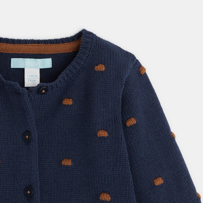 Gilet maille reliéfée pois bleu bébé fille Bleu