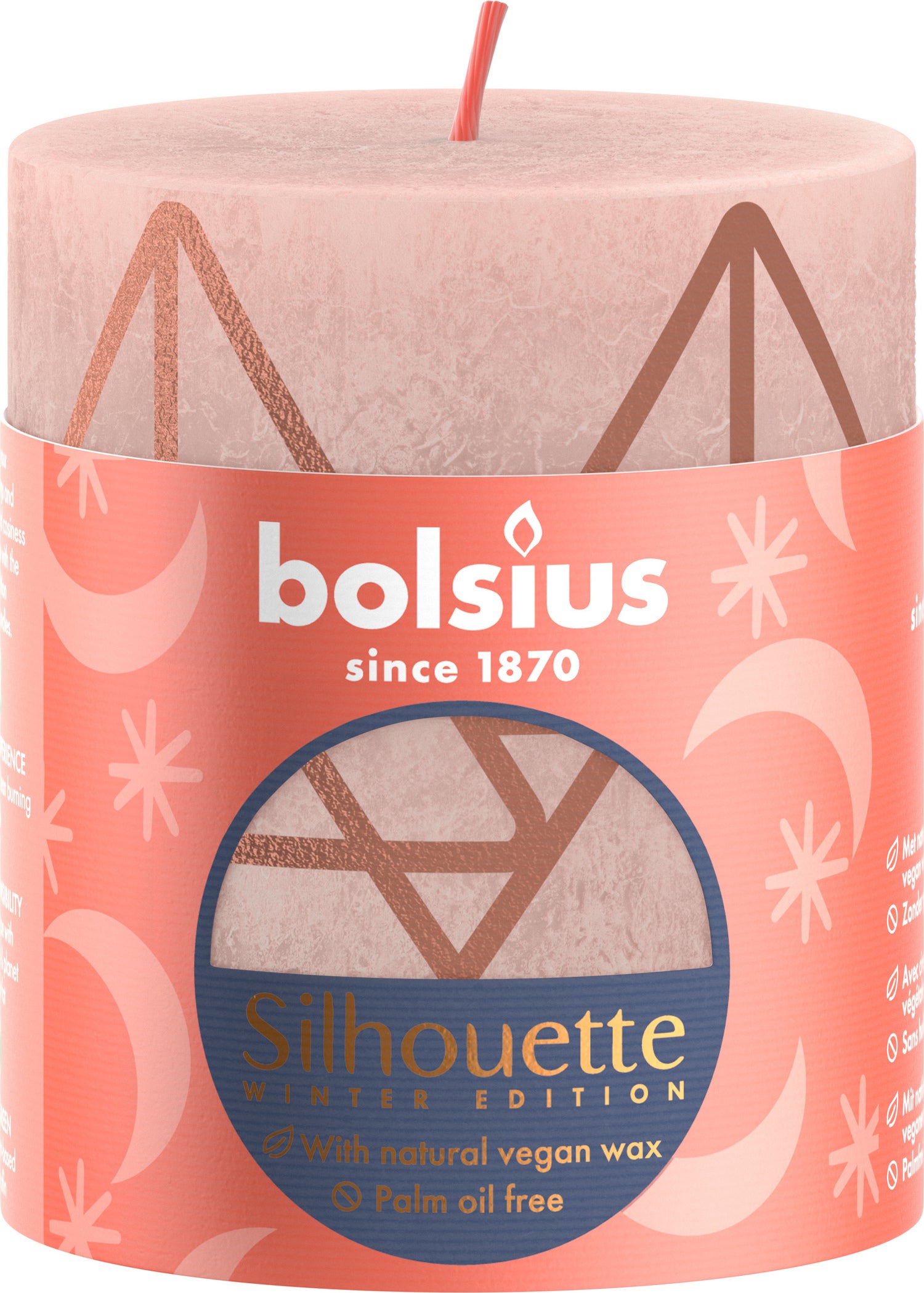 Bolsius stompkaars Rustiek silhouette roze 35 uur D 6,8 H 8 cm