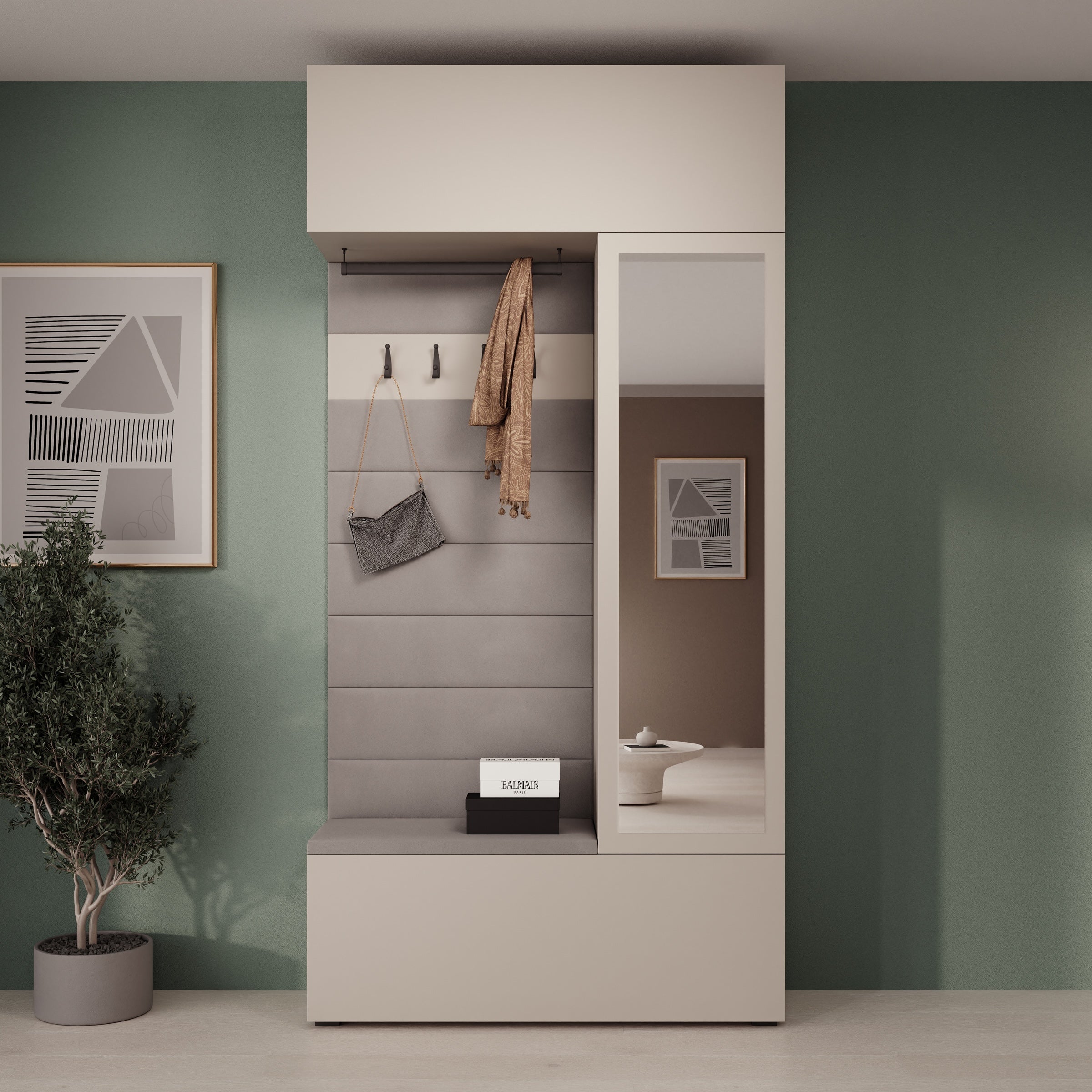 Telora - Halkast met deur - Beige - 115x38x232 cm