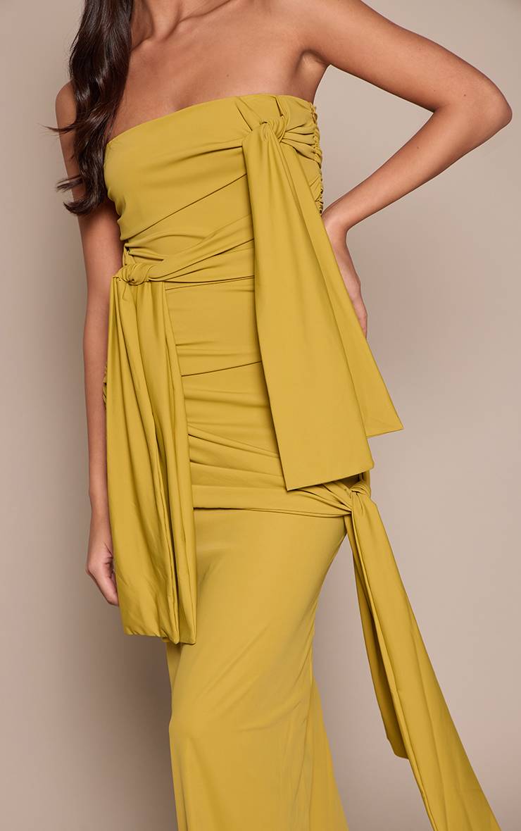Chartreuse Robe Maxi Bandeau En Jersey Fluide Avec Détail Nœud