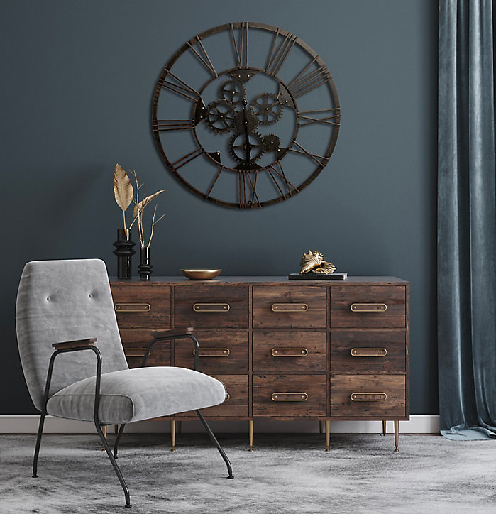 Horloge murale style industriel noir ⌀ 80 cm