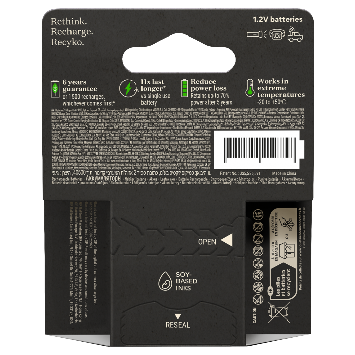 GP - ReCyko Professional NiMH AAA Rechargeable Batteries, 85AAAHCB-2WB4, 4-Pack