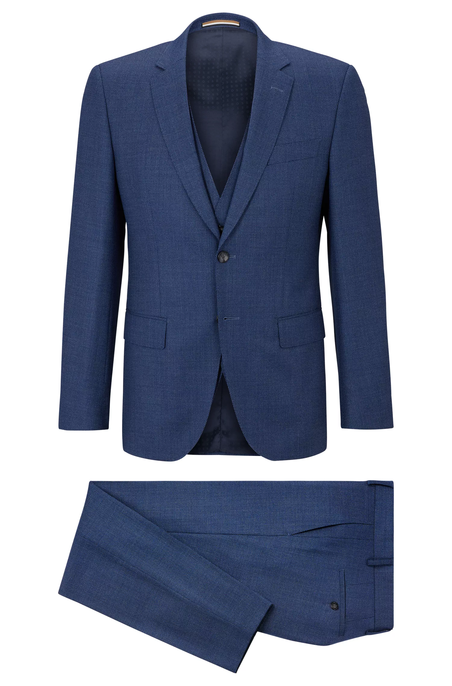 Terno slim fit de três peças BOSS preto em mistura de lã.