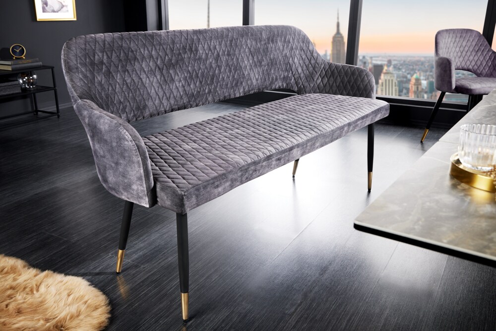 riess-ambiente Sitzbank PARIS - 160cm greige Samt Rückenlehne goldene Fußkappen Retro Metallbeine