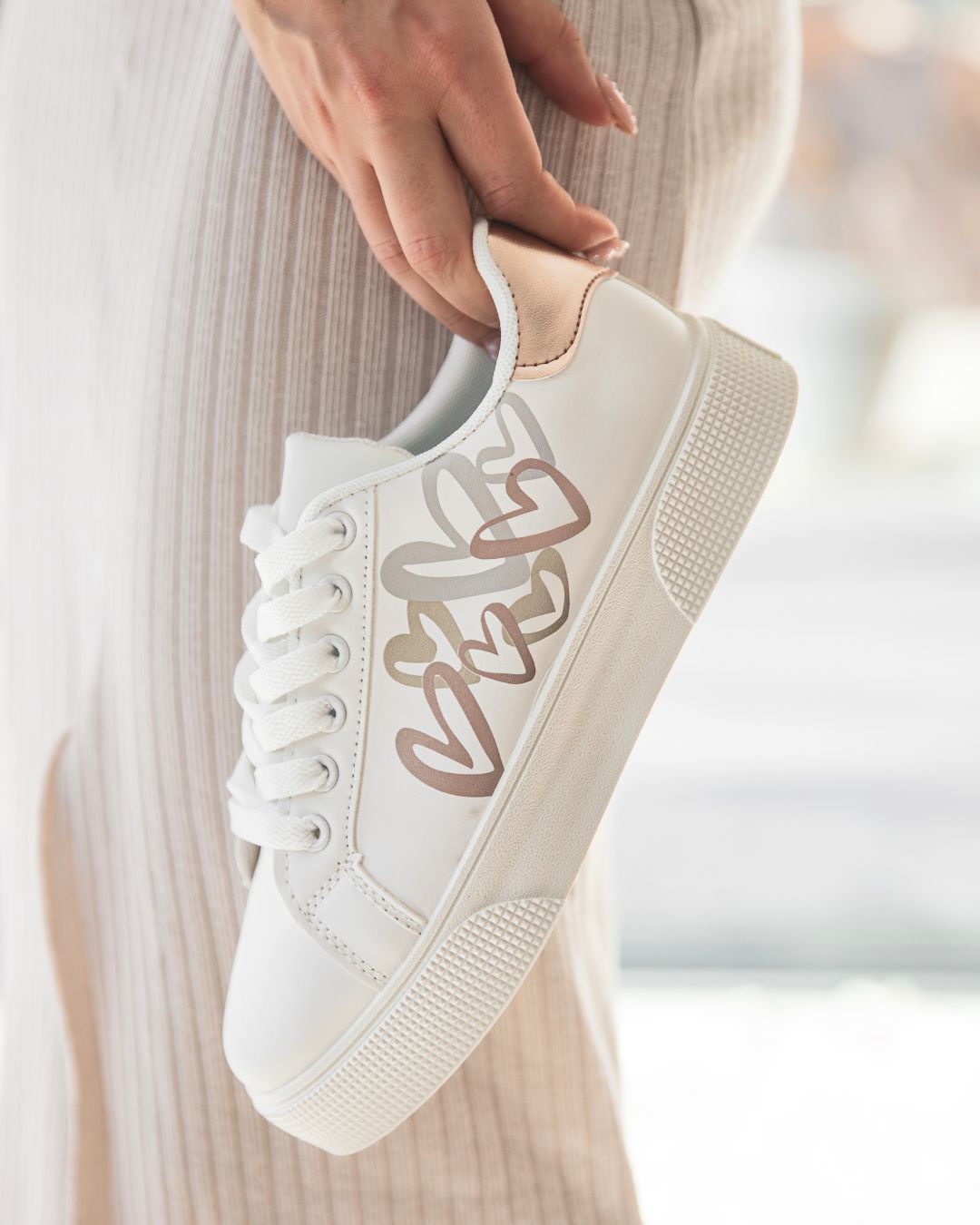 Basket femme blanche champagne à lacets - Gladys