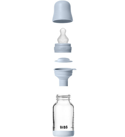 BIBS Babyflasche - 120 ml - Glas/Silikon - Baby Blue