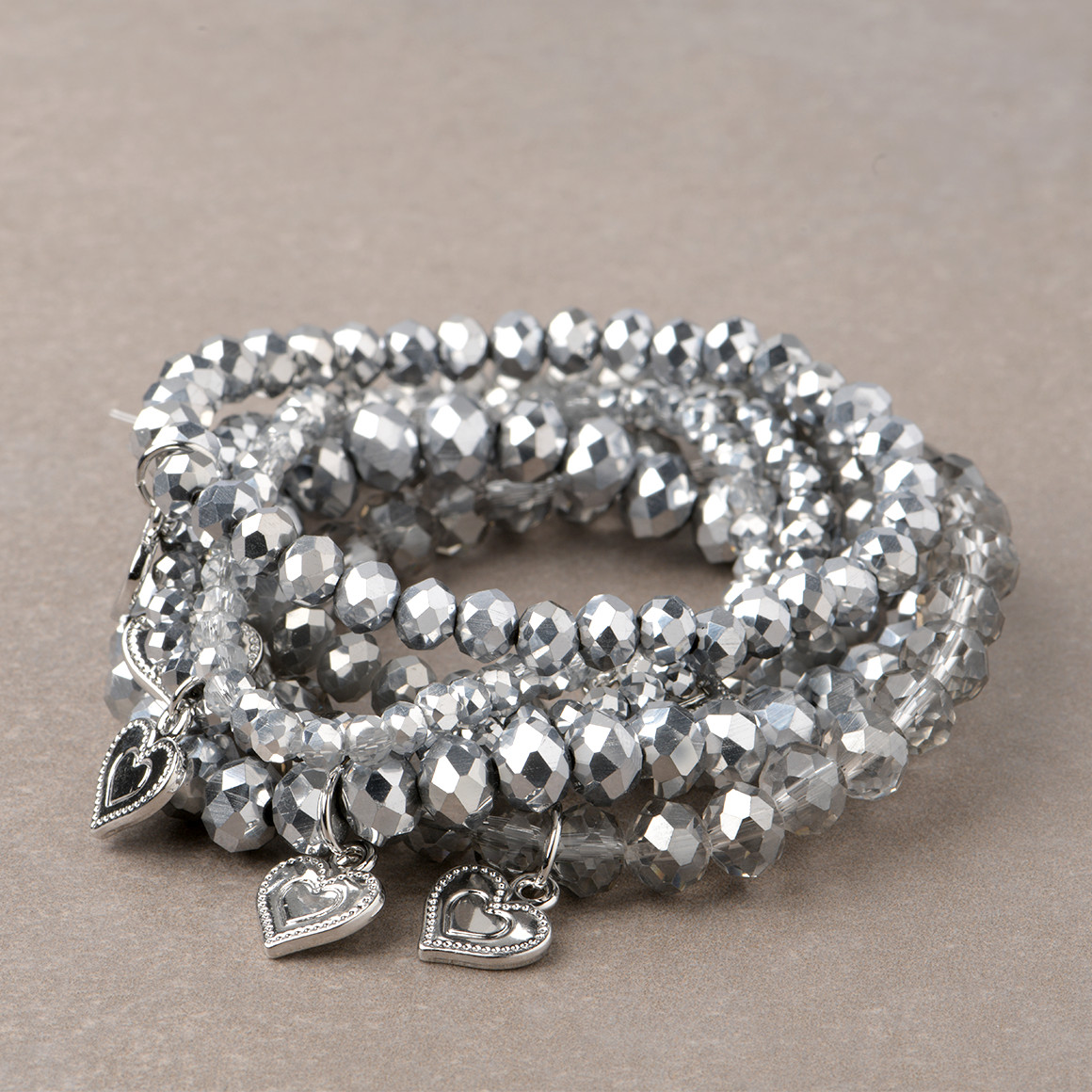 Gina Benotti 6 Damen Armbänder mit Herz-Anhänger grau