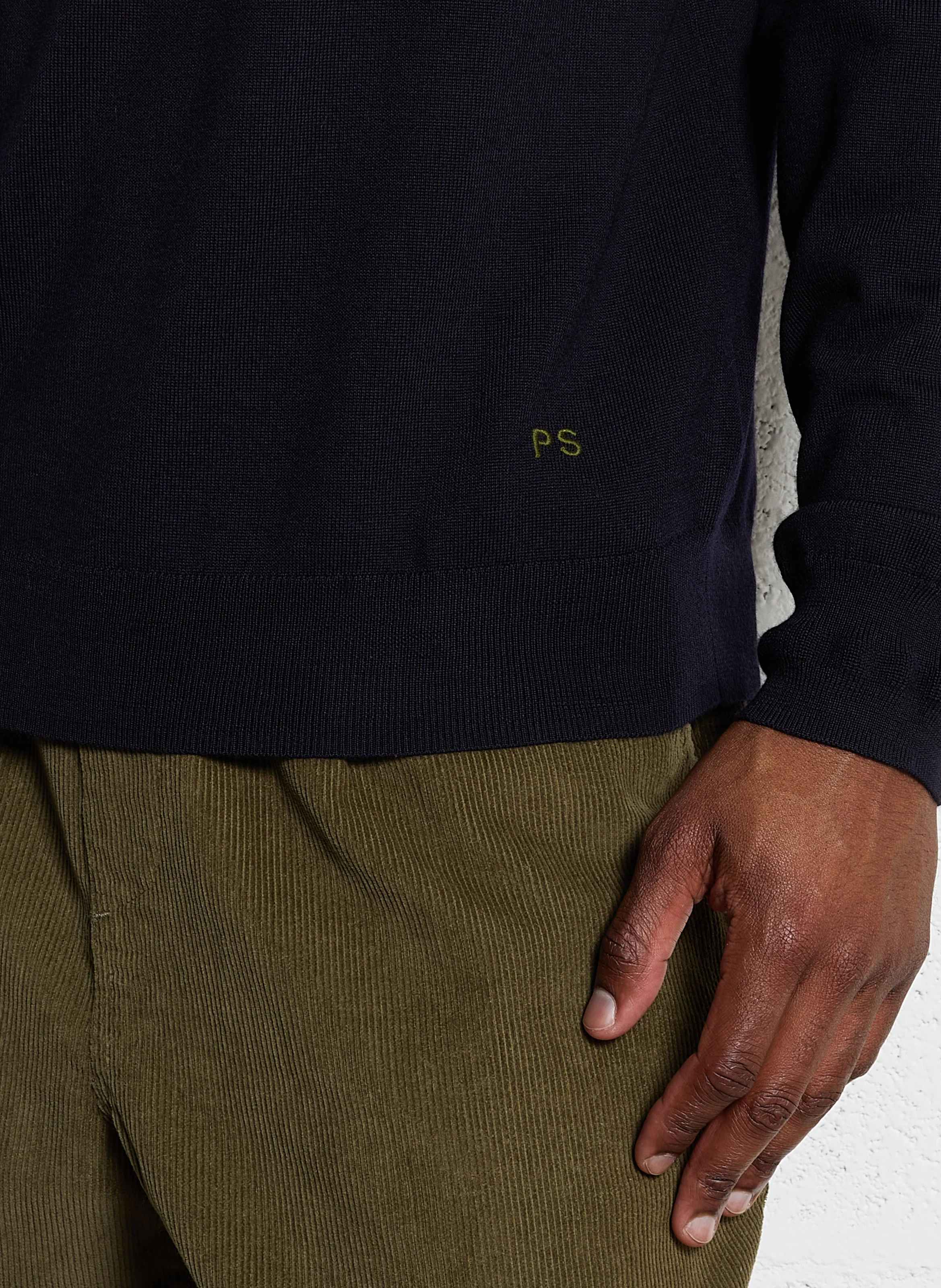 Pull regular col rond en laine| Bleu