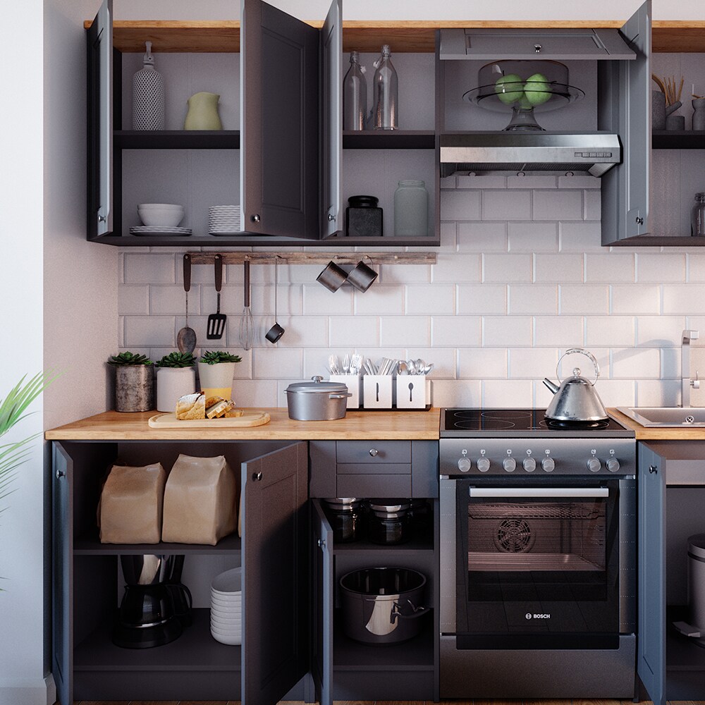 VICCO Küchenzeile Bergamo 240cm Landhaus Küche Einbauküche Küchenblock grau