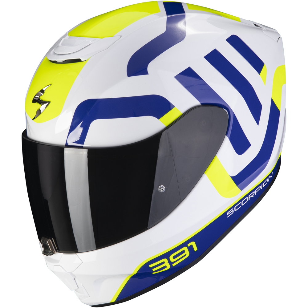 Scorpion - Casque Exo-391 Arok Blanc / Bleu / Jaune fluo