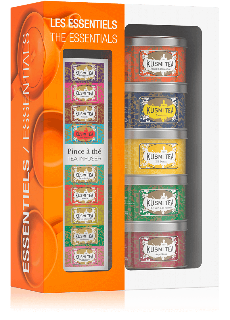 Coffret Les Essentiels avec une pince à thé-Assortiment de thé noir, thé vert, infusion