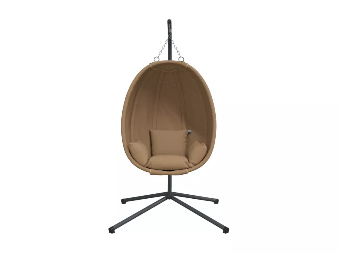 Chaise suspendue en forme d'œuf et support taupe tissu et acier