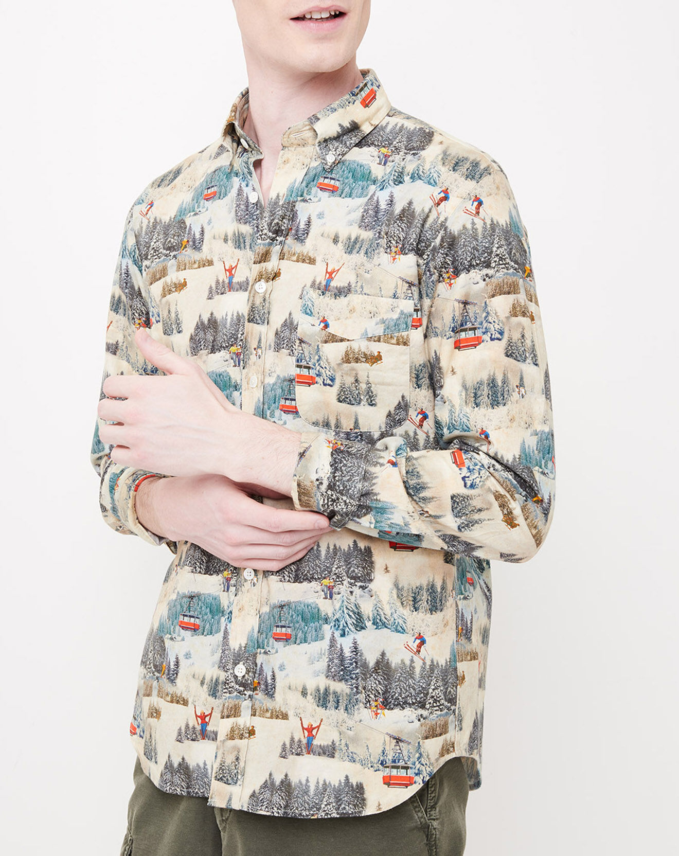 Hartford Chemise slim Side imprimé ski beige/multicolore