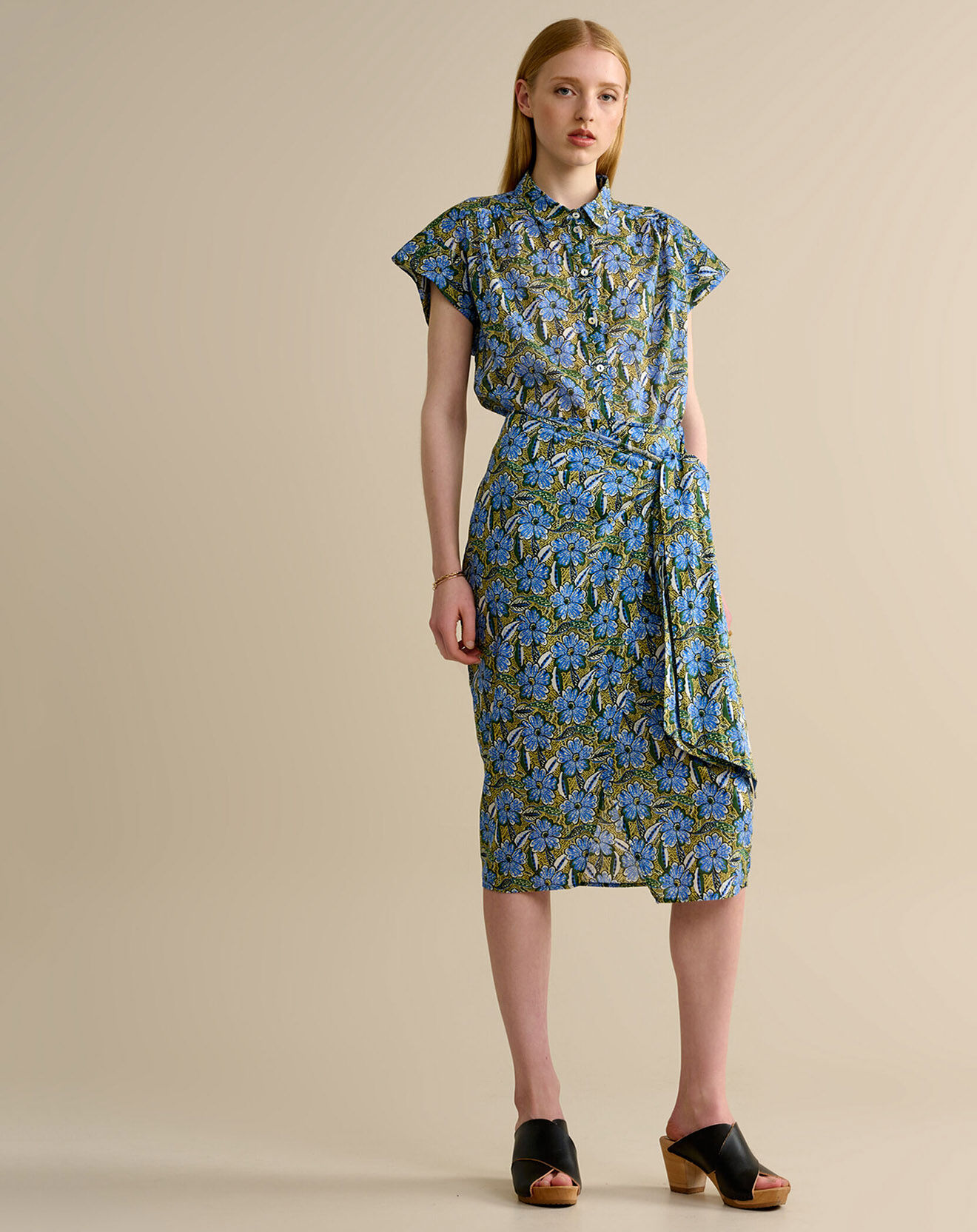 Bellerose Jupe portefeuille midi Solvay vert/bleu