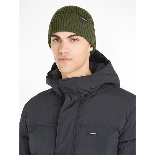 Calvin Klein Classic Rib Beanie, Dark Olive, One size