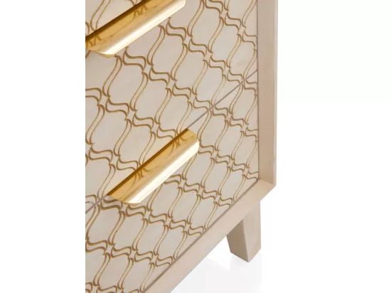 Commode 5 tiroirs en placage chêne et coloris beige
