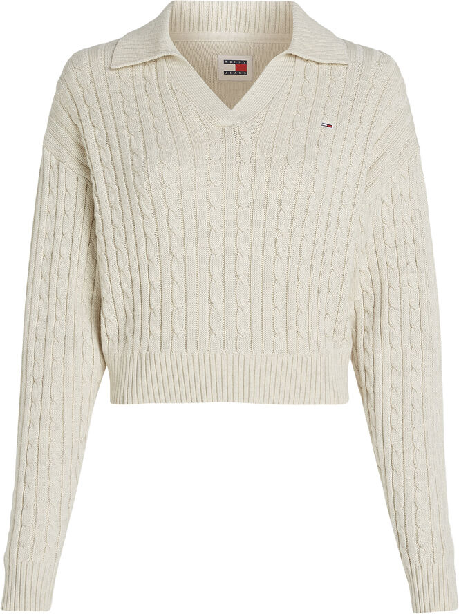 Tommy Hilfiger TJW CABLE RUGBY SWEATER Ancient white melange