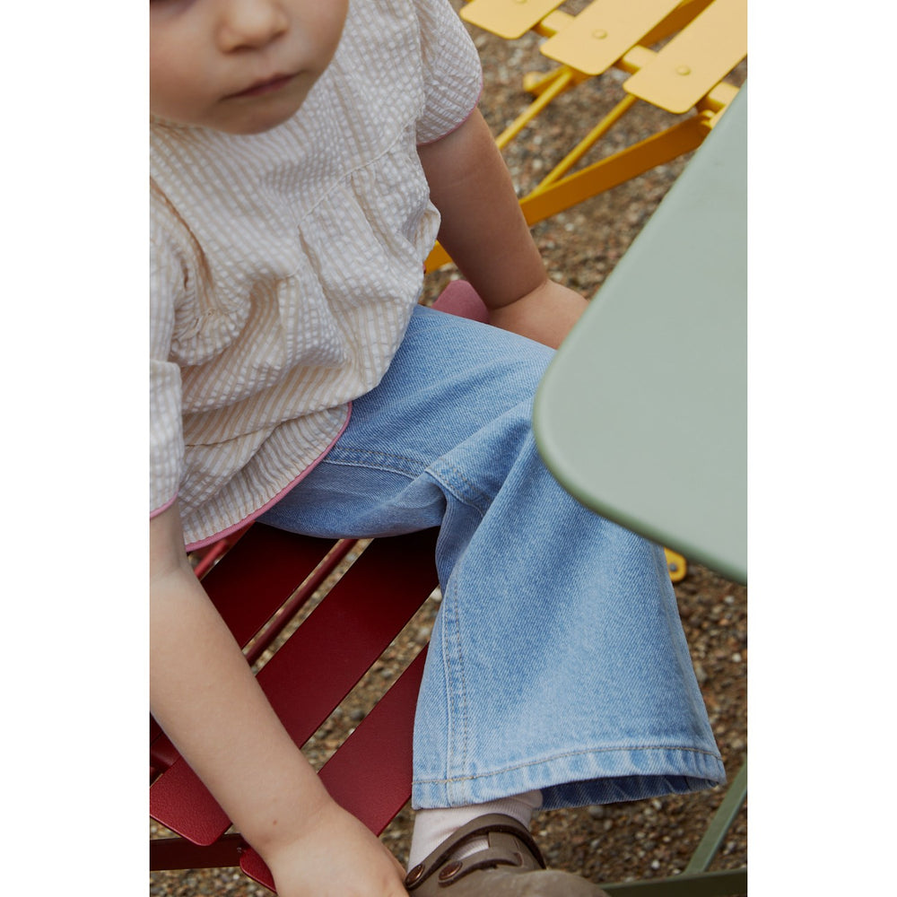 Køb COPENHAGEN COLORS Lt Blue Indigo Washed Organic Denim Bukser Wide Leg W Rope Deco