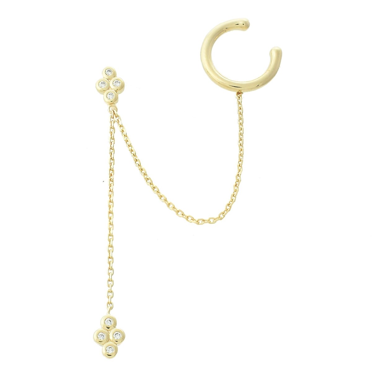 Clip d'oreille earcuff double chaînettes oxydes de zirconium pendants Plaqué OR 750 3 microns