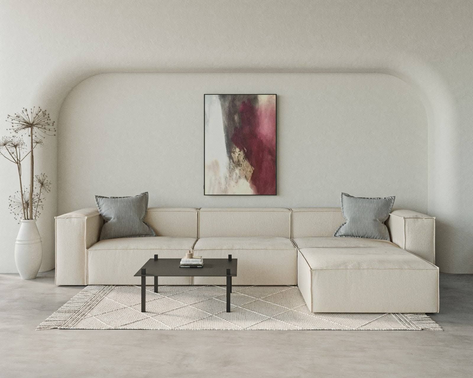 Livinda Modulares L-Ecksofa Sewilla Kolelktion in Samt Beige, Modulares Sofa, Ecksofa Beige, Designer Couch, Premium Wohnlandschaft Beige